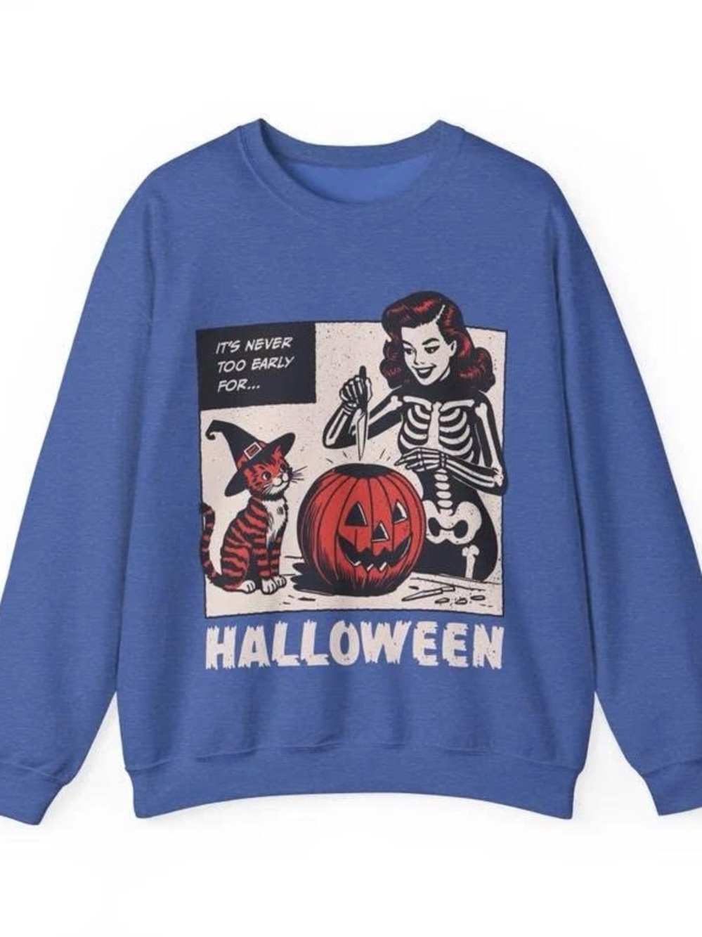 Blue Halloween Graphic Crewneck Sweater